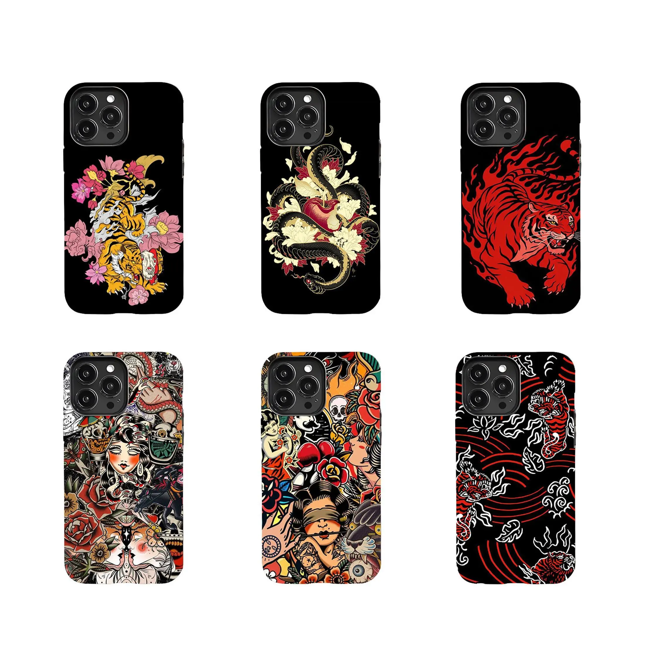 Tiger Retro Tattoo Design Two-In-One Drop-Resistant Mobile Phone Case Protection, Shockproof For IPhone 17-12, Pro Max, Pro Plus, and Samsung S25 24 23 Safety Case