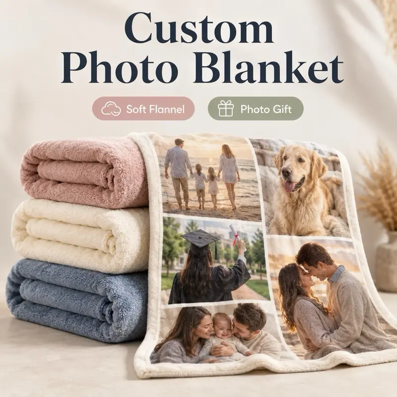 Custom Photo Blanket Personalized Soft Fleece Blanket, Custom Family Picture Throw Blanket, Soft Cozy Gift for Birthday, Pet, Couple, Anniversary