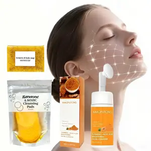 3pcs Turmeric Shampoo And Conditioner Set:Turmeric Cleansing Mousse+Turmeric Kojic Acid Lemon Soap+Turmeric Cleansing Pads,Gently Balances Oil,Suitable for Hair, Face And Body,Skincare,Best Christmas And New Year Gift - Essential for Travel Cleanser Daily