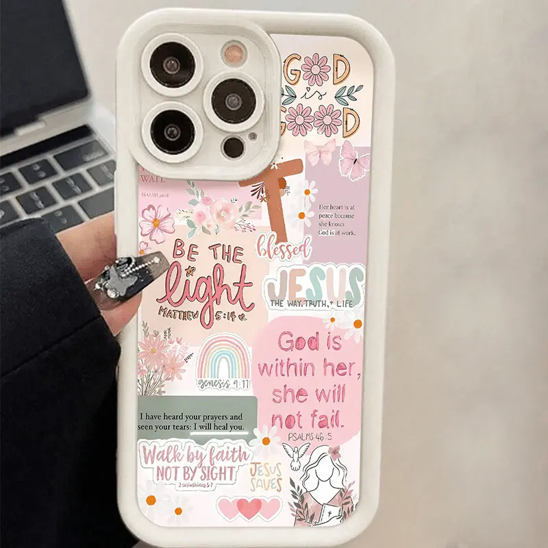 Multiple Patterns Pink Stitching White Phone Case, TPU Material, Anti-Slip and Anti-Fall, Suitable for iPhone 17 Pro Max 17 Air 17/16/15/14/13/12/11 Pro Max X Xs E plus, T223