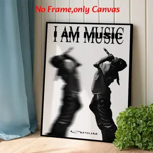Black And White Style Framed Wall Arts Music Posters Rapper Singing With Microphone Canvas Prints Urban Art Wall Decor Canvas Art Print For Living Room Bedroom Studio Gift Ready To Hang