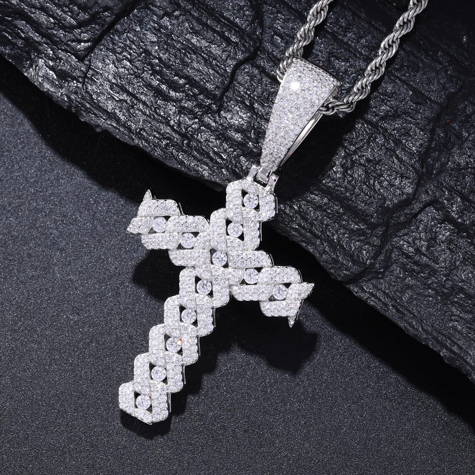 【#P794】Cross Pendant UCCIYO Lab-Created Moissanite S925 Sterling Silver Moissanite Pendant Necklace For Women Men Hip Hop Jewelry Gift