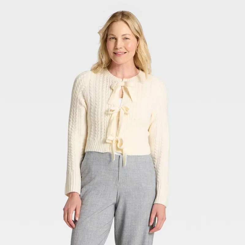 Women's Long Sleeve Bow Cardigan Sweater - A New Day