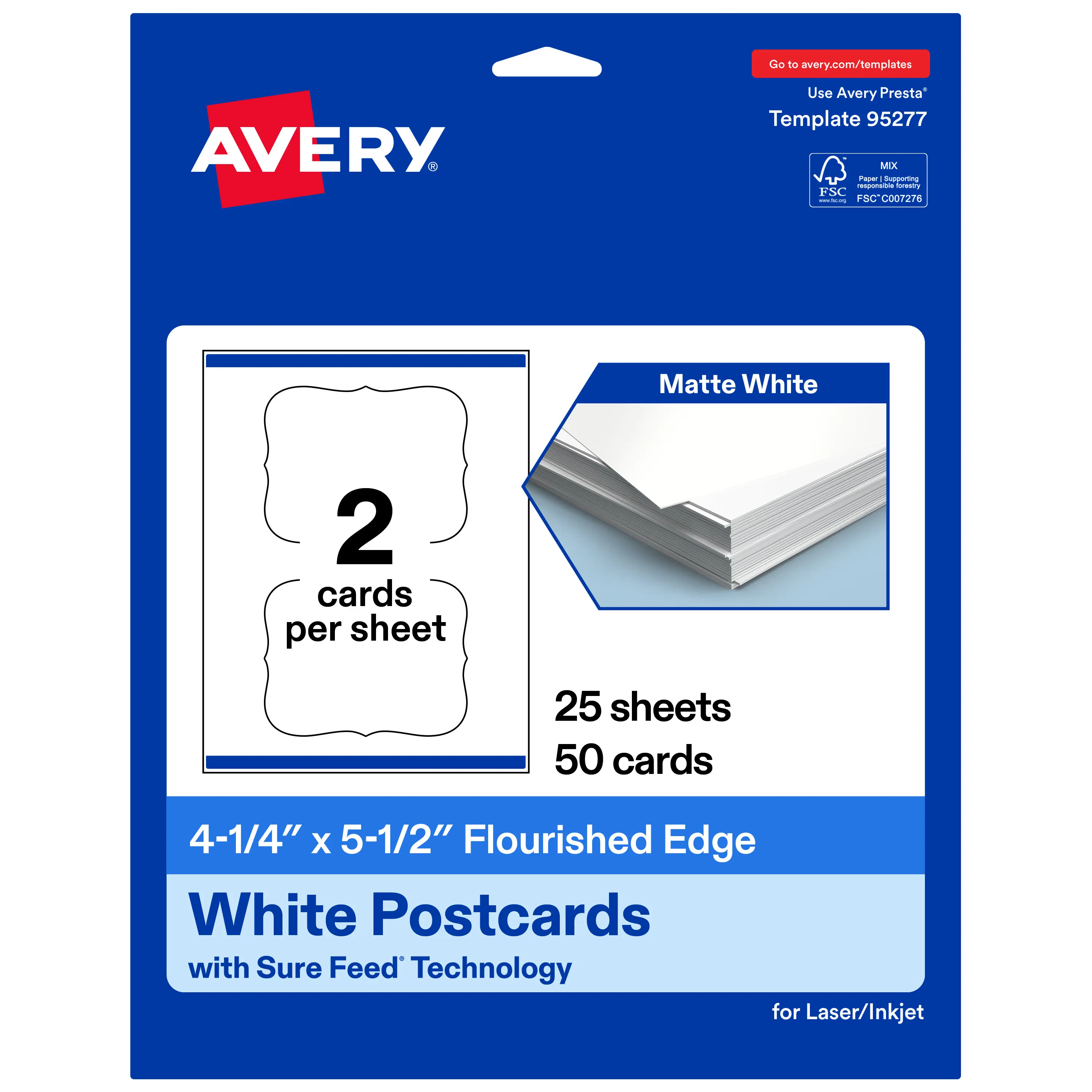 Avery Printable Matte White Edge Cards with Sure, 4.25" x 5.5" Rectangle