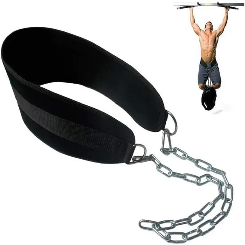 Padded Adjustable Weight Pull-Up & Dip Belt with Chain, Double D-Ring, Waist Support Strap, Crossfit Belt for Weights Training, Home Gym Workout Fitness Weightlifting Kettlebell Weighted Vest