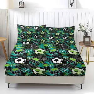 Graffiti Soccer Ball Print Fitted Sheet Set (3 Piece, Includes 1 Fitted Sheet + 2 Pillowcases, No Filling), Street Style Football Themed Soft Bedding Set for Teens, Kids & Sports Fans, Perfect for Bedroom Decor