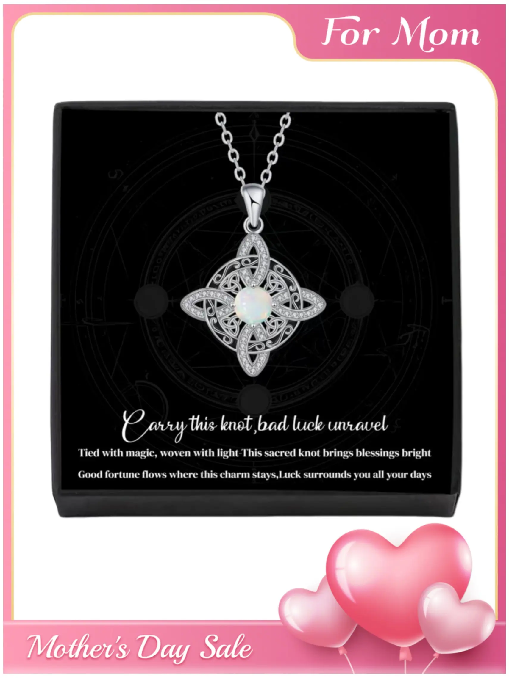 Moonstone Witch Knot Necklace with Blessing Card, Lucky Irish Knot Necklace, Women's Protection Jewelry Gift, Charm Necklace, Charms Necklace, Exquisite Jewelry Gift, Chain Necklace