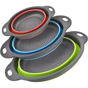 Silicone Colander Collapsible Strainers Set for Kitchen- 3 Pack (3Qt, 4Qt,5Qt) -Over Home Draining Basket, Food Vegetables & Fruits-Dishwasher Safe, BPA Free Space Saving Design (Green,Blue,Red)
