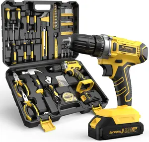 Tool Kit with 21V Drill - 170-PCs Portable General Basic Home Repair Tool Set with Power Drill & 2.0Ah Battery & Charger & Tool Box for Homeowner Drilling DIY Projects House Repairs & Handyman