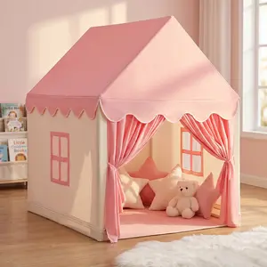 Apojungle Pink Princess Play Tent for Girls - Large Indoor Playhouse with Breathable Windows, Ultra-Soft Mat, for Toddler Bedroom & Playroom