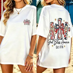 Double-sided God Bless America Women T-shirt 250 Years America Anniversary USA 250th Birthday Gift Shirt Memorial Independence Day 4th of July Men Women Cotton Tee Shirt