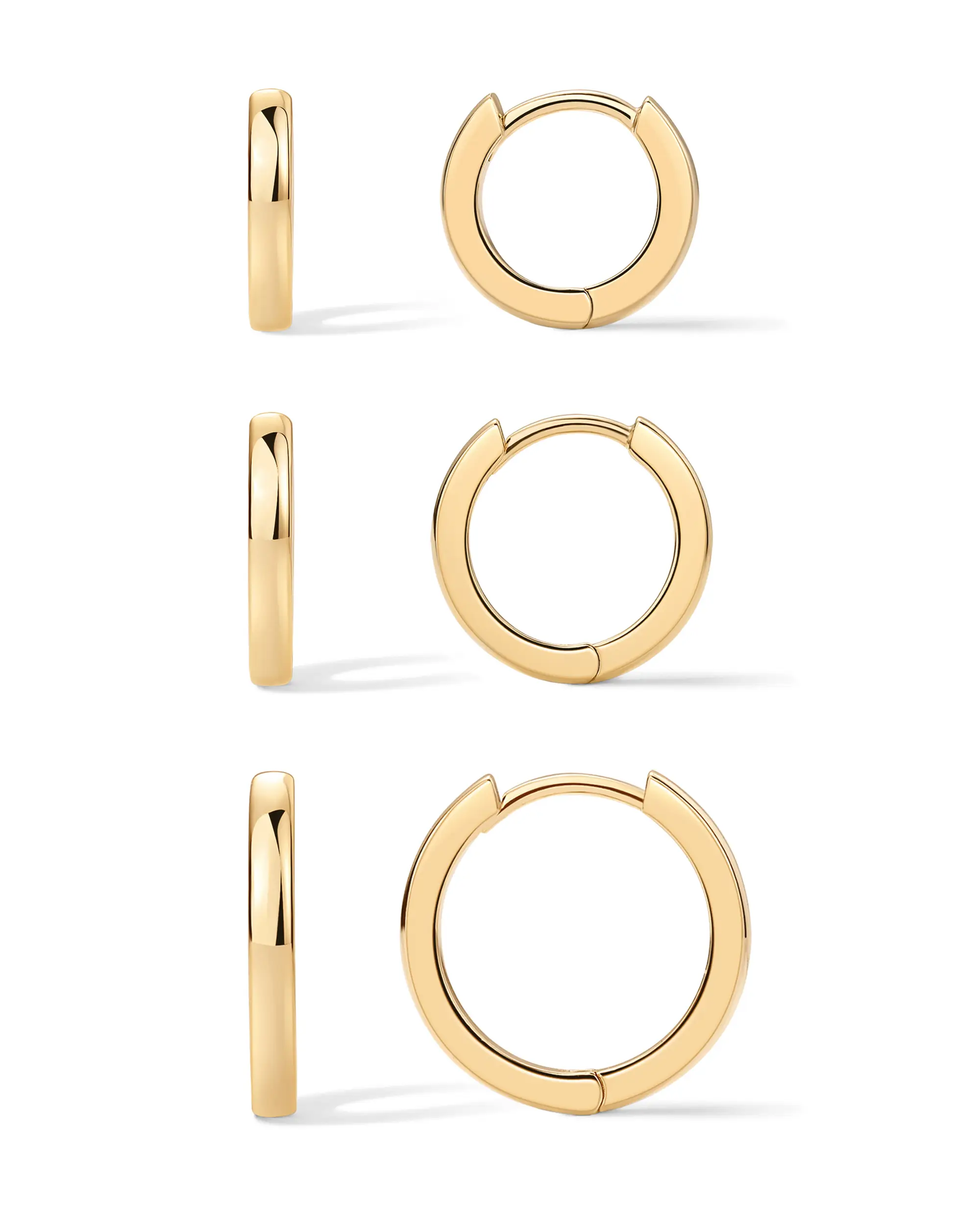 PAVOI 18K Gold Plated 925 Sterling Silver Posts 3 Pairs Hoop Earrings Set for Women - Huggie Earring Pack