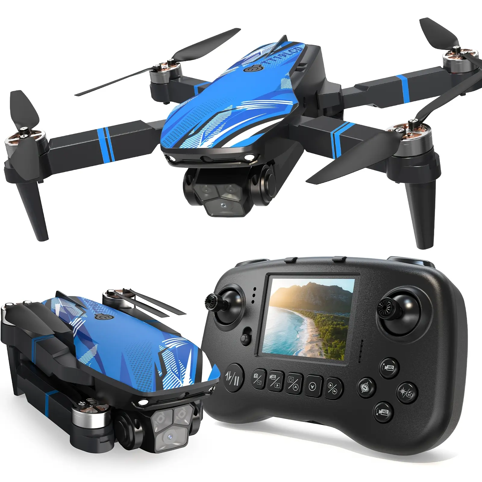 Dual camera drone suitable for beginners and adults, the drone comes with an LCD screen 2.8inch and professional brushless motor 270 ° Obstacle avoidance, fixed-altitude 3D flip, 3-speed settings, headless mode, one-key takeoff/landing, foldable remote-co