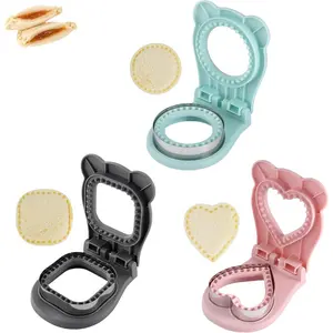 Sandwich Cutter and Sealer Set, 3 Pack Crustless Sandwich Maker for Kids Lunch, Dishwasher Safe PB&J Press Tool, Pink Heart, Blue Round, Grey Square
