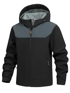 Men's Autumn Winter Fleece Hooded Jacket, Outdoor Casual Windproof Warm Coat, Water-Resistant Lightweight Inner Plush Lining, Waterproof Jacket