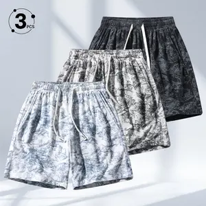 Men’s Casual Shorts, Pack of 3 | Quick-Dry Tie-Dye Print Shorts, Elastic Waist Drawstring Summer Beach Shorts, Suitable for Everyday Wear
