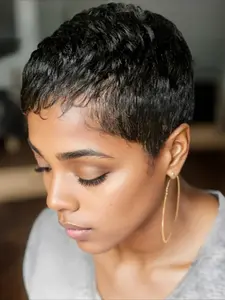 Pixie Cut Wig for Women Curly Wave Wig Christmas Wig Full Machine Made Wig 150% Density 6 Inch Pixie Wigs