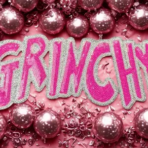 Grinchy sequence Fabric Iron-On Patch Pink Sequined Santa Baby Embroidery for Jackets Dresses DIY Christmas Decoration Hand Sewing Craft Supplies