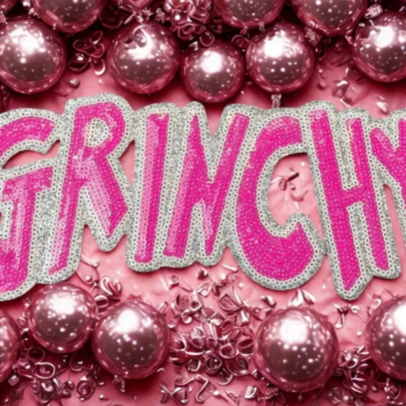 Grinchy sequence Fabric Iron-On Patch Pink Sequined Santa Baby Embroidery for Jackets Dresses DIY Christmas Decoration Hand Sewing Craft Supplies