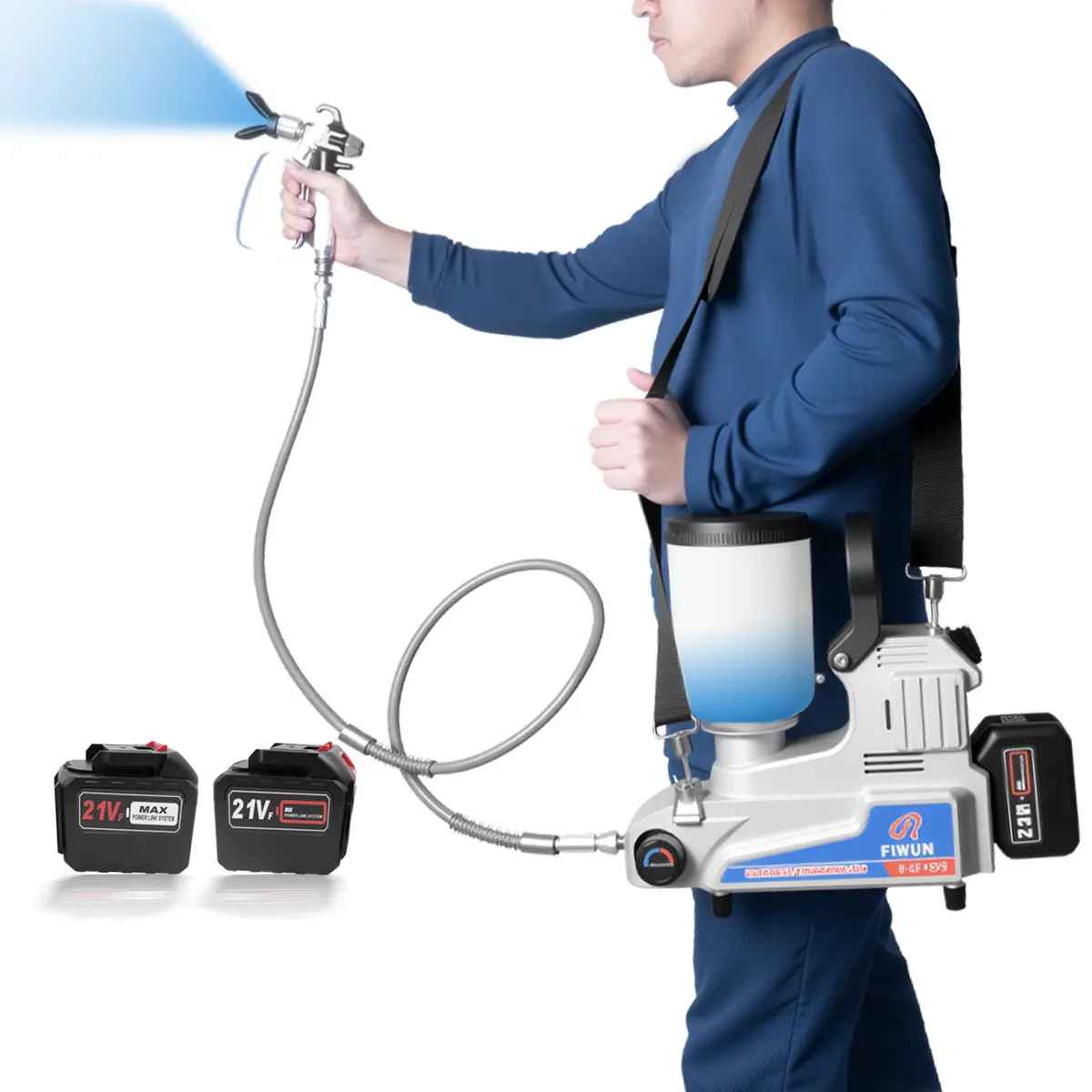 Battery Powered Airless Paint Sprayer,2.5 L/Min High Pressure Battery Powered Sprayer with 2 Rechargeable Batteries, 2L Capacity, 3 Adjustable Speeds, 5m Hose for Wall Painting, DIY and Emulsion Paint