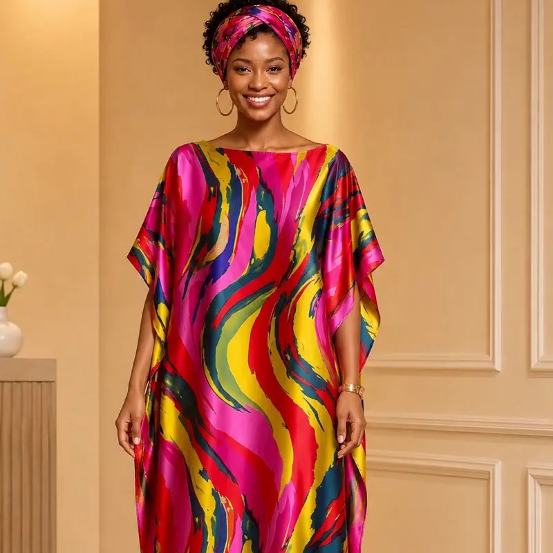 Elegant Floral Moo Moo Kaftan Maxi Dress with Matching Head Scarf | One Size Fits Most