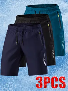 Men’s ice silk fiber athletic shorts, 3-pack — soft, comfortable lightning print design; a summer essential and versatile choice for vacations and travel