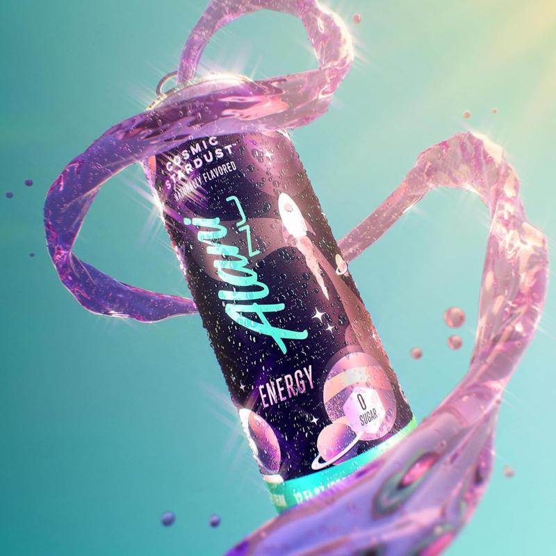 Alani New Energy Drink Cosmic Stardust Naturally Flavored 12 Cans Pack Sugar-Free Low Calorie with B-Vitamins & Biotin