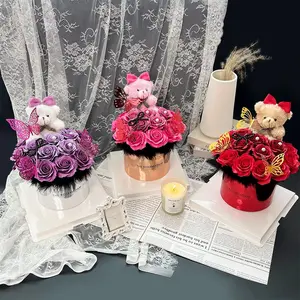 Artificial Rose Bouquet, 1 Box Romantic Rose Flower Bouquet with Heart Shaped Ribbon, Decorative Flower for Home Party Wedding Anniversary, Fruit, Artificial Roses Bouquet