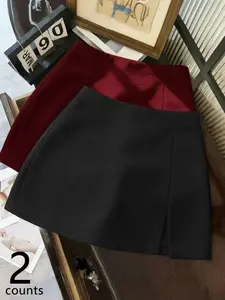 Women's 2-piece Trendy Split Slit Slim-fit Midi Skirts with Lining Shorts, Stylish Casual Bottoms, Perfect for Daily & Date Outfits in Spring & Autumn, Womenswear