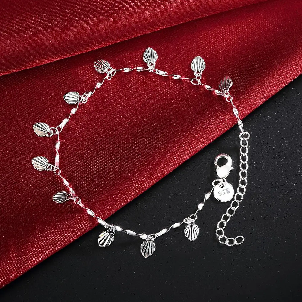 925 Sterling Silver Pretty Nice Leaf Chain Bracelet Fashion Charm Anklet Wedding Cute Women Lady Party Gift