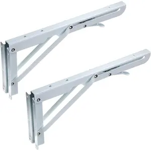 Sturdy Folding Shelf Brackets - Heavy Duty Metal Triangle Table Bench Folding Shelf Brackets, 2 count Folding Shelf Hinge Wall Mounted (12 Inch, White)
