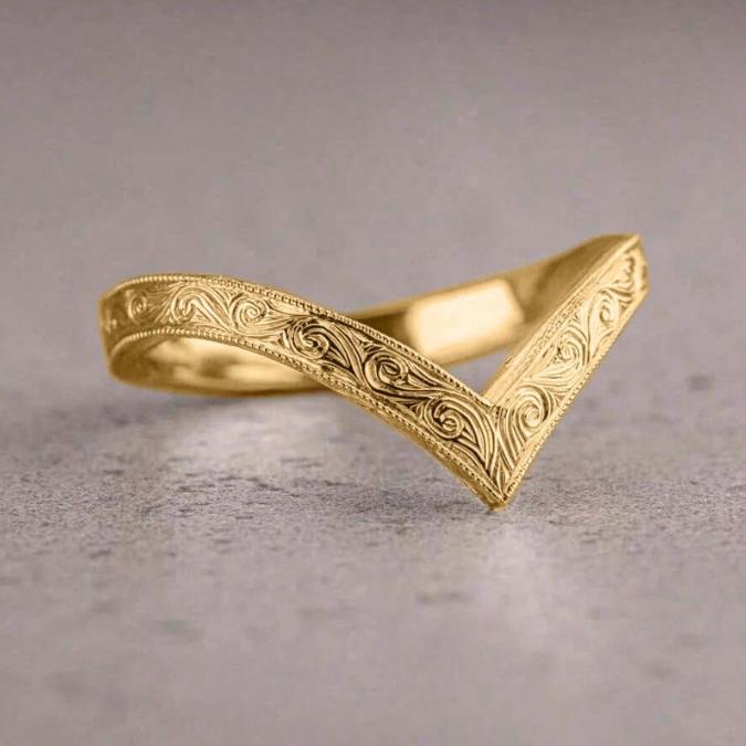 Floral Spiral V Shape Ring for Women – Adjustable Open Band Statement Ring, Minimalist Decorative Jewelry