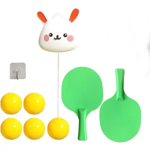 Table Tennis Trainer Set, Parent-Child Interaction,Hanging Ping Pong with 5 Balls, Racket and Base, Adjustable Hanging Table Tennis Trainer.