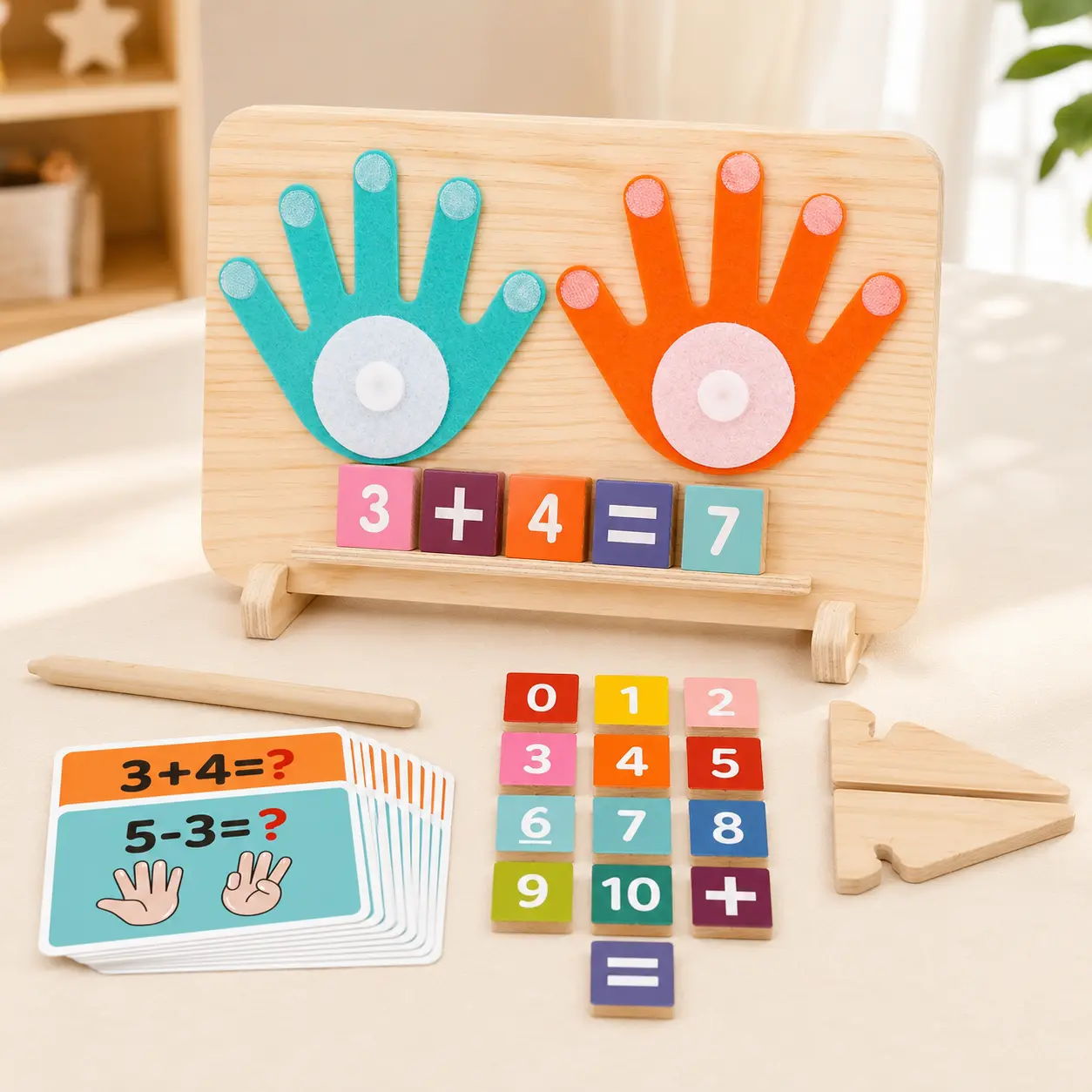 Montessori Preschool Learning Toy for Kids Ages 3-5, Wooden Counting Board with Number Blocks, Number Tracing and Addition Subtraction Flash Cards, Hands-On Kindergarten Math Activity, Birthday Gift for Boys Girls