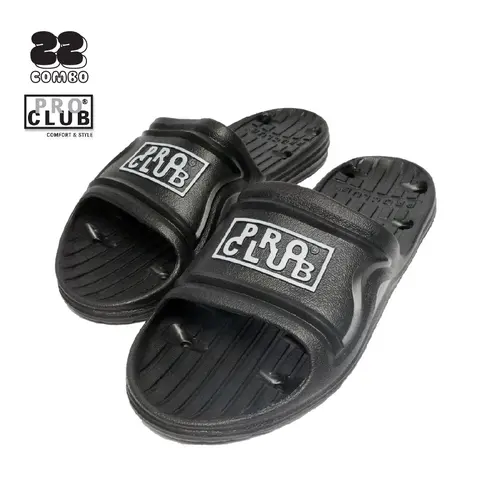 PROCLUB Men's Shower Slipper Casual Sandal with PRO CLUB Logo Water-Proof Non-Slippery Shoes Shower Slide Sandal Indoors Outdoors Summer Black (7 to 13)