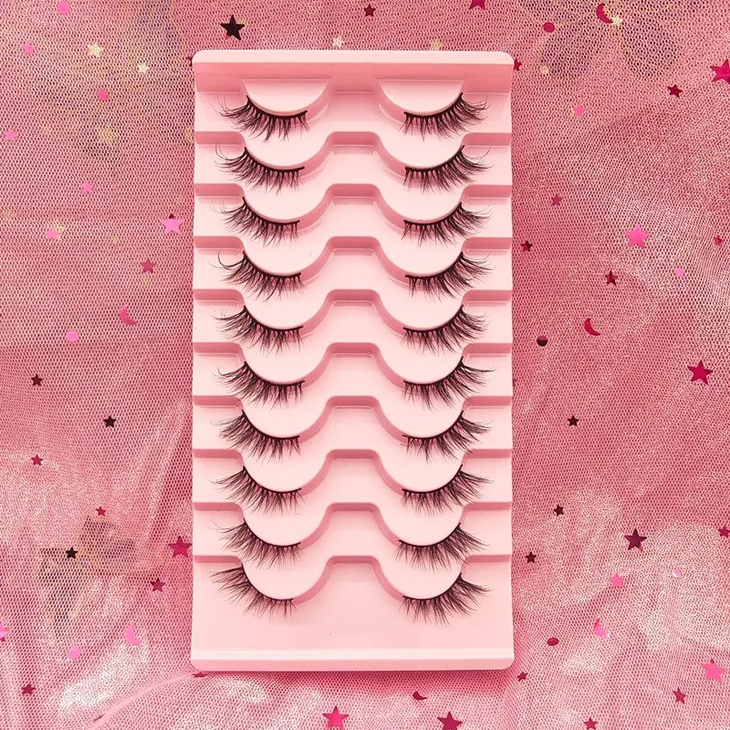 10 Pairs Natural Look Fluffy False Eyelashes, Half Eye Lashes Extension, Soft 3D Faux Mink Lashes, Black Band Reusable, Beginner Friendly Suitable For Everyday Makeup, Daily, Dating, Wedding ,Travel, Lashes