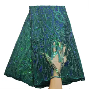 Fashion African Lace Fabric 5 Yards Sequin Embroidery