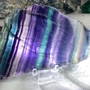 Rainbow fluorite crystal semi polished