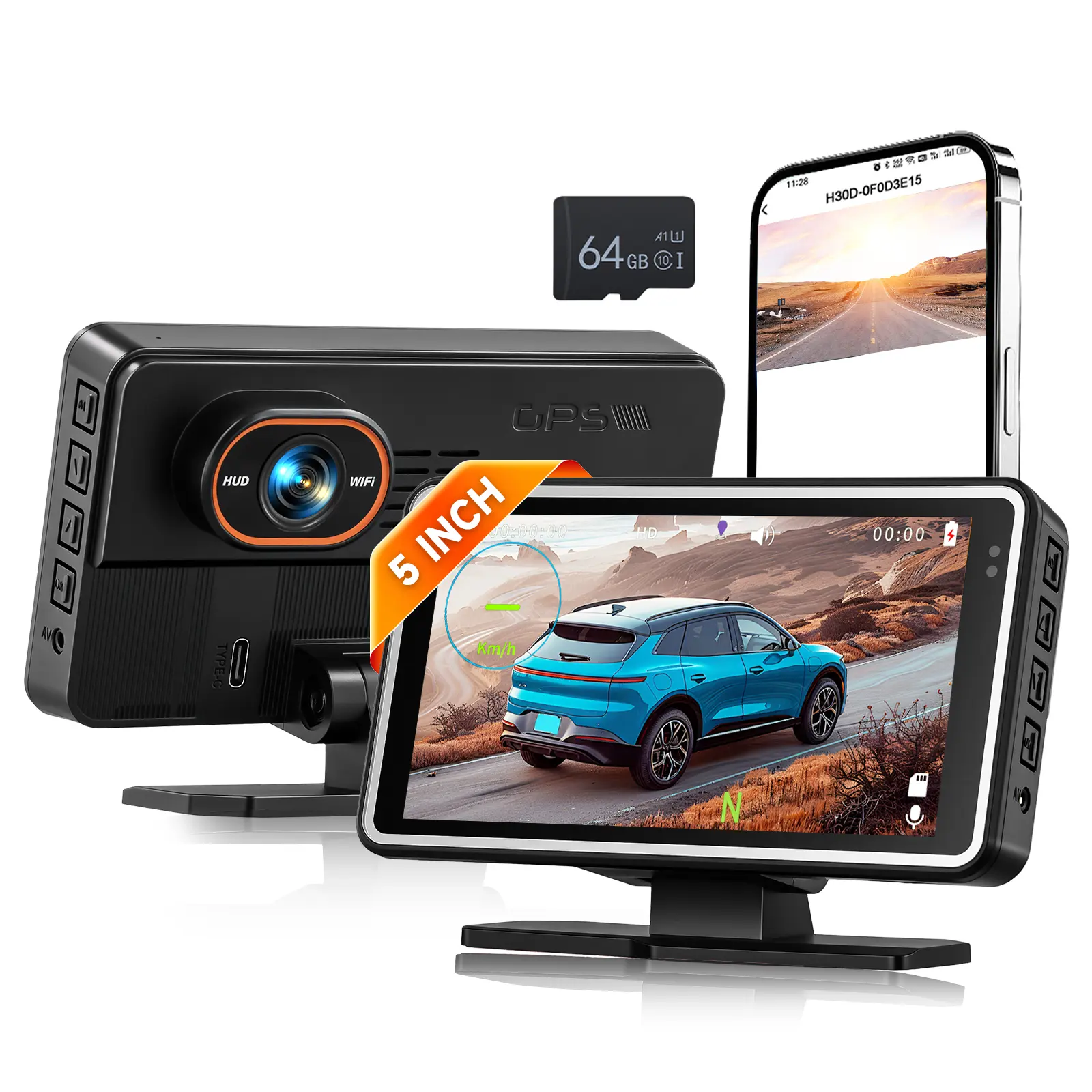 Ultra-Wide WiFi Enabled Car Dashboard Camera, 5" Display 1080P Night Vision Automotive Driving Recorder with Loop Recording, G-Sensor, Parking Mode, Backup Assistant, Dashcams for Cars (Father's Day Gift), Car Accessories