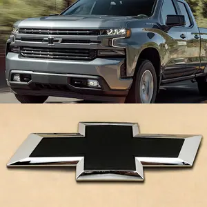 2022–2026 Chevy Silverado 1500 Pickup Front Grille Bowtie Emblem, Chrome / Gloss Black 3D ABS Replacement Badge Exterior Upgrade