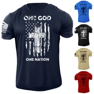 Men's One GOD One Nation Cross USA Flag T Shirt American Patriotic 100% Cotton Menswear Soft