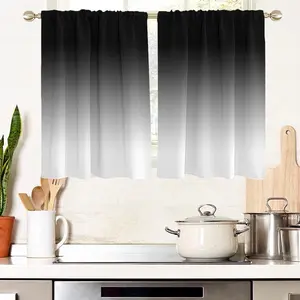 Black and Grey Window Curtains for Kitchen White Gray Ombre Modern Gothic Mens Art Small Short Home Living Room Bedroom Bathroom Drapes Treatment Tiers Fabric 1 Pair, 27.5" W x 39" L, Gradient