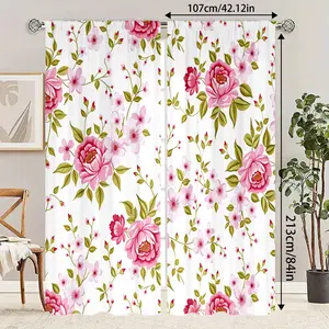 2-piece set of semi blackout curtains - made of polyester, featuring natural landscapes and floral patterns, perfect for bedroom and living room decoration, and year-round home decor