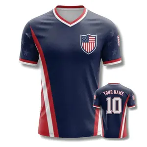 USA Patriotic Soccer Jersey Red White Blue V-Neck Football Fan Shirt Custom Tee