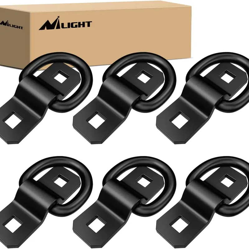 Nilight 6Pcs 3/8” D-Rings Heavy Duty Alloy Steel Truck Tie Down Anchors - 3-1/2"x1-3/16", 6000 lbs Capacity, Drill Mount, Quick Setup, Cargo Control for Trucks, Trailers, RVs