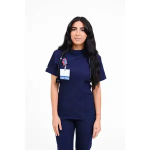 Nova Scrub Top Navy Breathable Clothes for Women - Regular Fit with Mandarin Collar & Chest Pocket - Essential Workwear & Uniforms