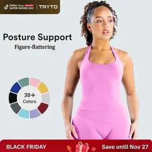 Impact Halter Top Fitness Sportswear Gymwear Sports Yoga Tanks Women Solid Removable Chest Pad Casual Comfy Sleeveless Open Back Athletic Yoga Workout Gym Outdoor Running Tank Tops