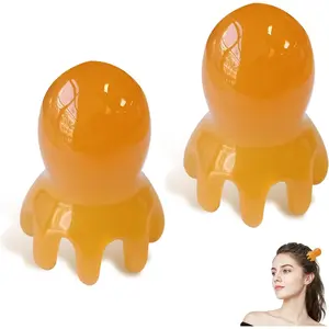2Pcs Head Massage Tool Scalp Massage Comb Scalp Scraper Chinese Head Spa Tools for Deep Relaxation 8 Legged Acupressure Massager for Full Body Yellow