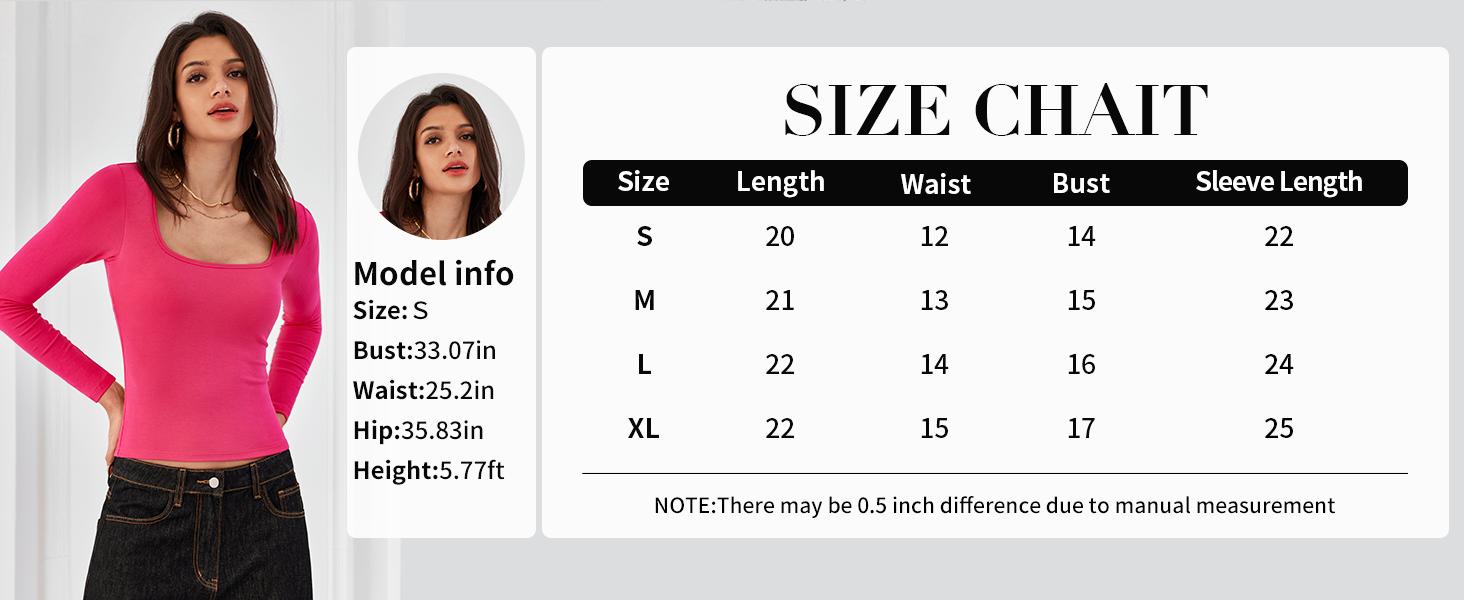 ATTRACO Women's Long Sleeve Square Neck Built-in Bra Top Slim Fit Stretch Fabric Basic T-Shirt Casual Classy Fashion Elegant Casual Classy Fashion Christmas Womenswear