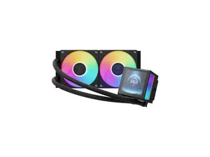 GAMDIAS CHIONE P5-240 Liquid CPU Cooler, 240mm AIO w/Customizable 3.4'' IPS LCD, Rotatable Magnetic Pump, Hidden Cable Fan (Daisy-Chained), Support PWM & ARGB MB Sync, Intel LGA 1851, AMD AM5, Black